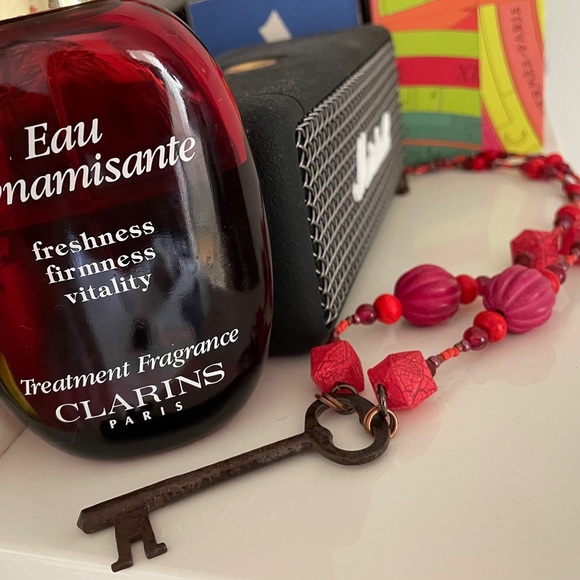 Antique Skeleton Key Vintage Red & Pink Beads Necklace - Picture 1 of 8